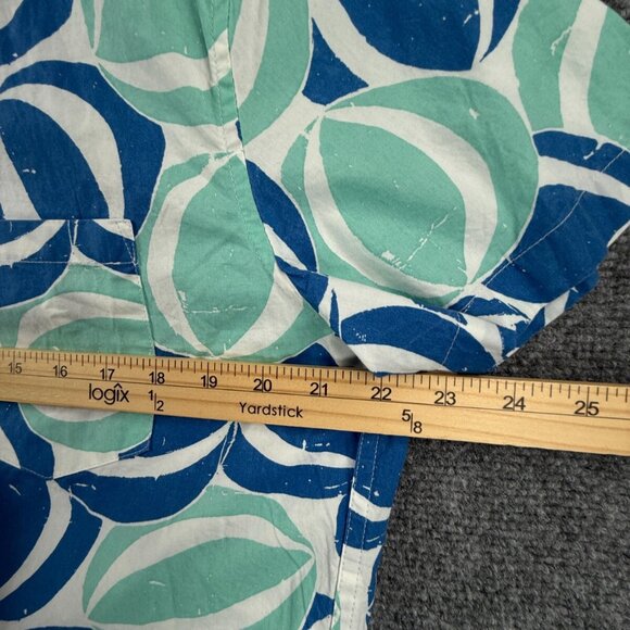 NWT J Crew Men Large Blue Geometric Beach Theme Short Sleeve Button Up Shirt - Picture 6 of 14